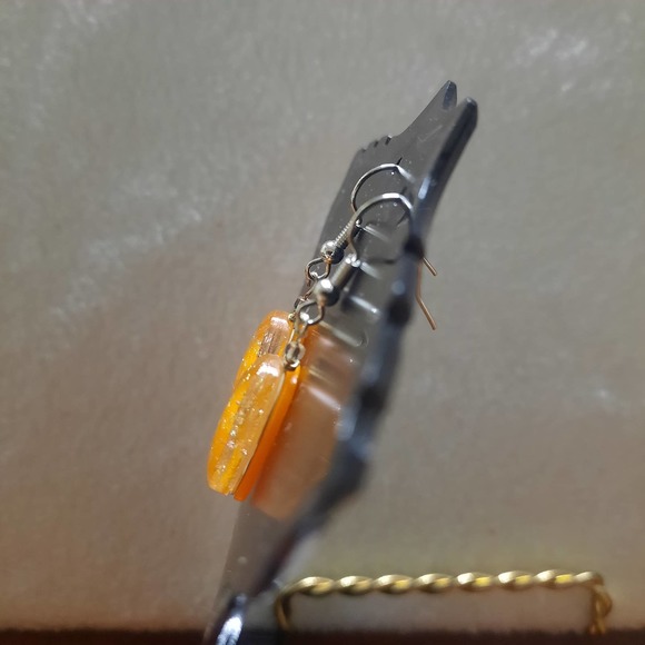 Orange Goldspecks Dangling Acrylic Handmade Earrings with fish hooks - Picture 5 of 5